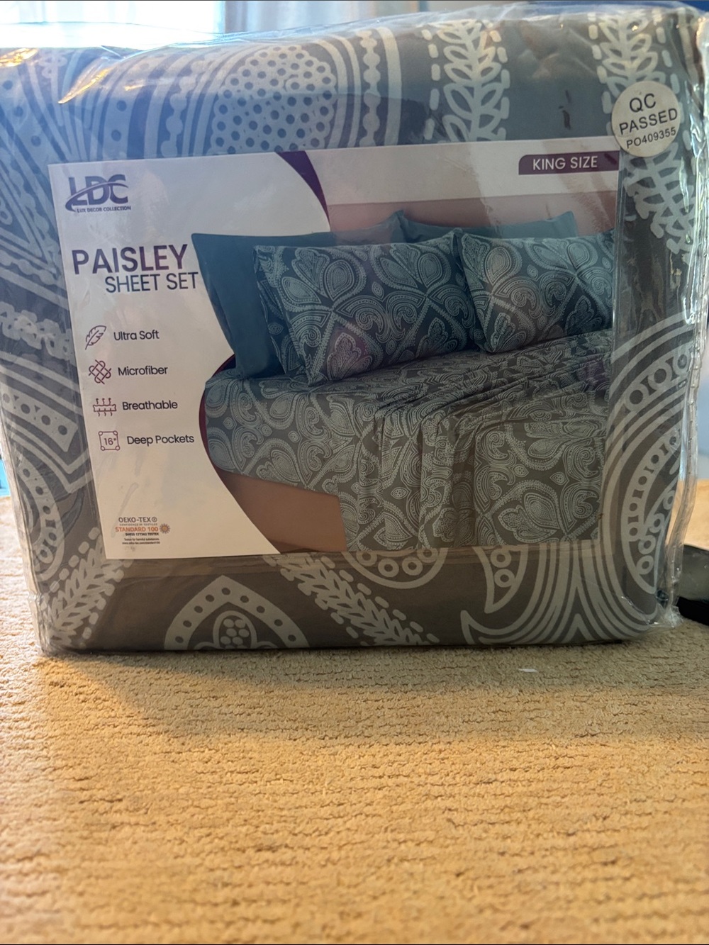 LDC Paisley Microfiber Sheet Set Gray - King